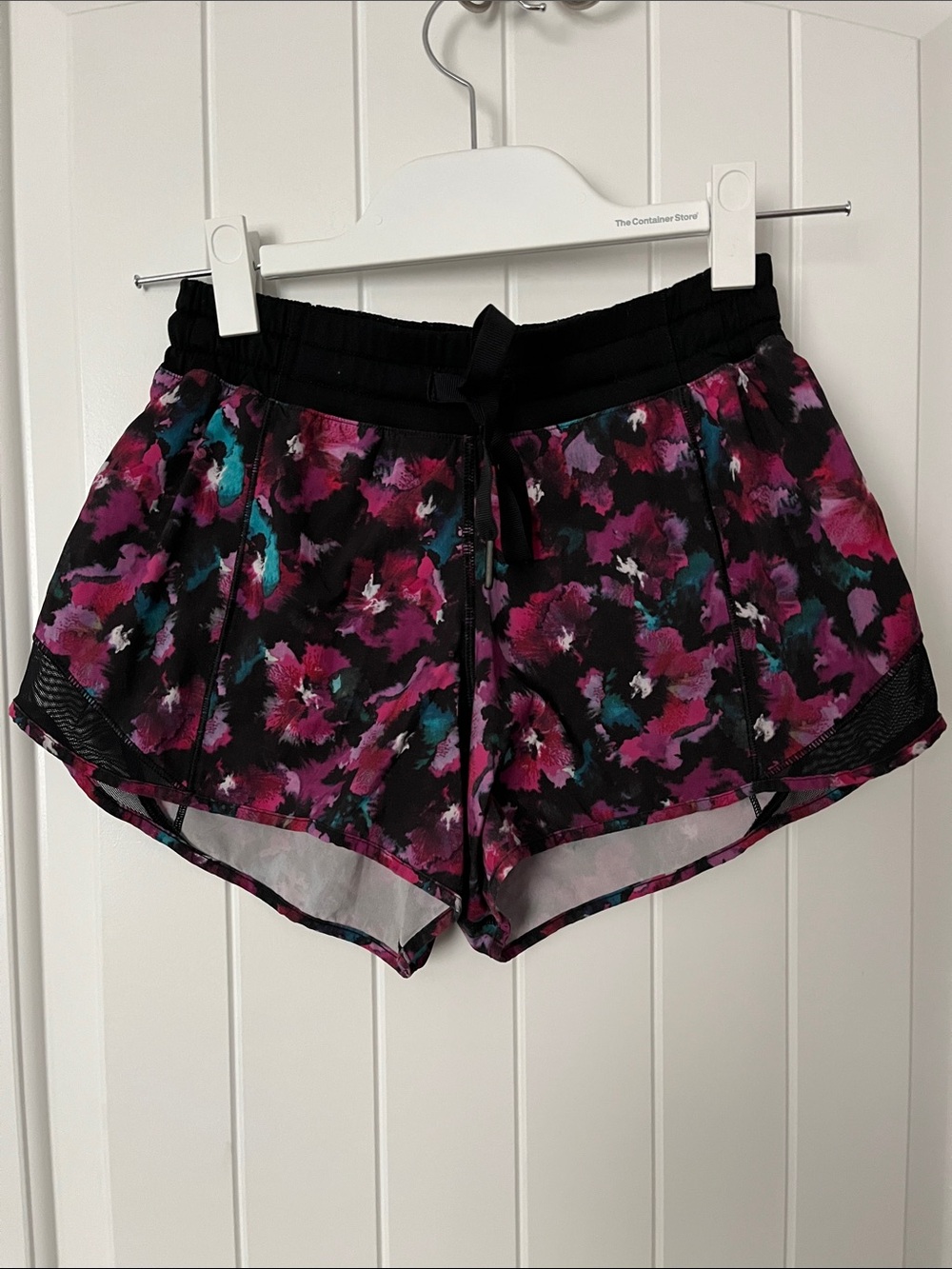 lululemon athletica Black Floral Athletic Shorts with Magenta Accents